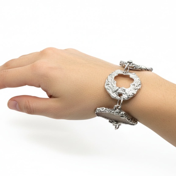 Sea Glass & Silver Cutout Bracelet - Boho Metalwork Adjustable Closure - Picture 11 of 16